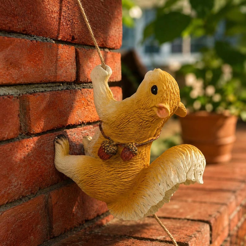 Écureuil grimpant décoratif en résine pour jardin, statuette suspendue 10 cm