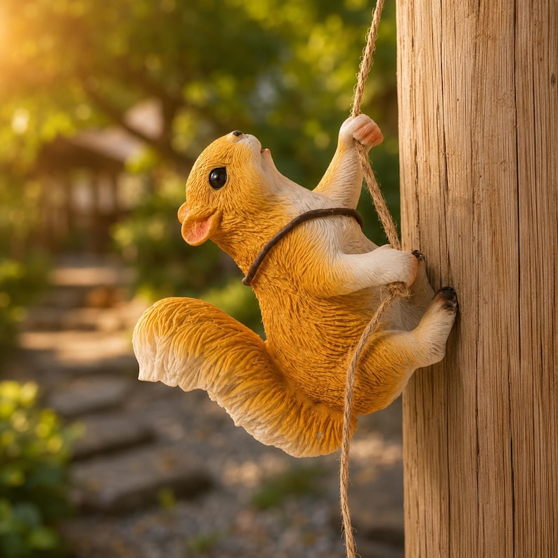 Écureuil grimpant décoratif en résine pour jardin, statuette suspendue 10 cm