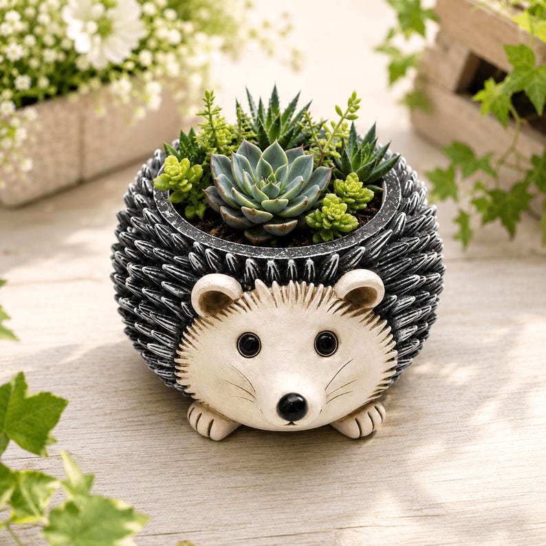 Pot de fleurs hérisson en résine pour plantes succulentes, décoration de jardin et intérieur, 9x9x10 cm