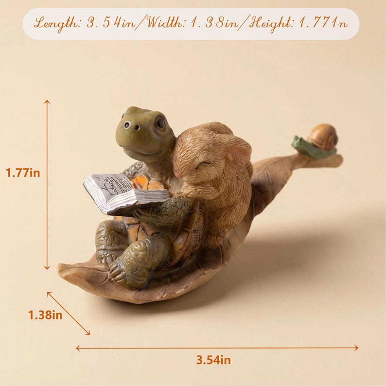 Figurine en résine tortue lisant un livre et lapin endormi, statue de jardin pour clôture, terrasse ou cour, cadeau de pendaison de crémaillère
