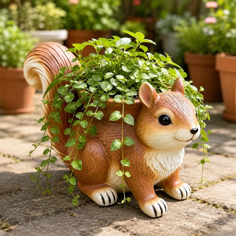 Pot de fleurs écureuil en résine, jardinière animal décorative, style cottagecore pour plantes succulentes et herbes aromatiques