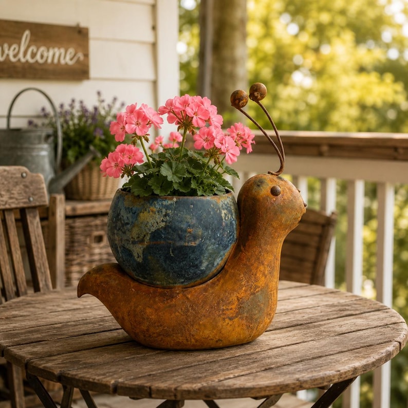 Jardinière en fer en forme d'escargot, pot de fleurs rustique pour extérieur