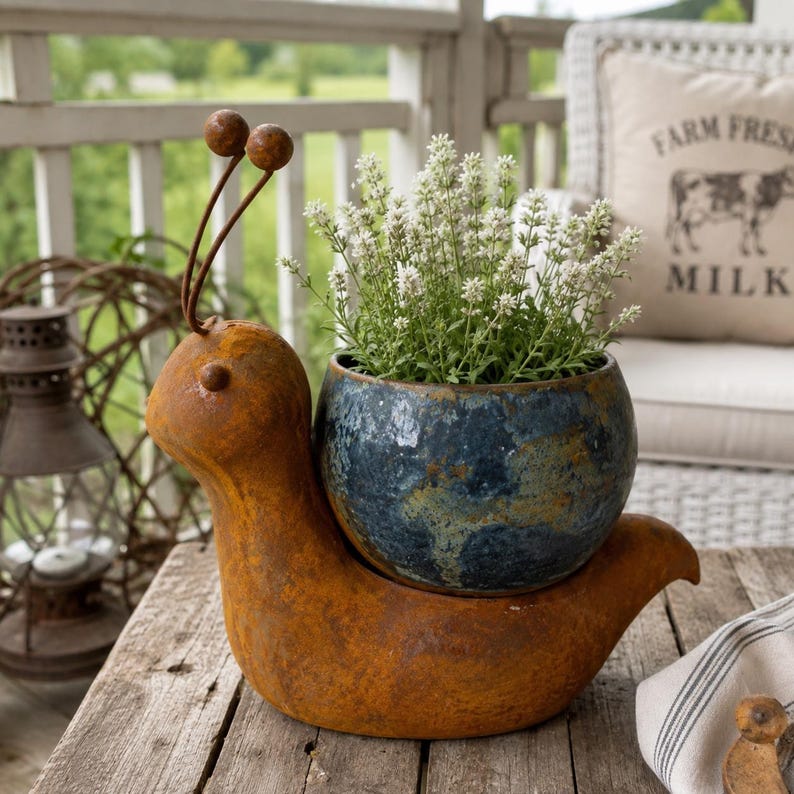 Jardinière en fer en forme d'escargot, pot de fleurs rustique pour extérieur